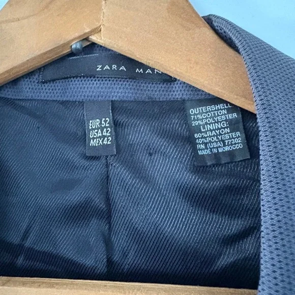 ZARA Man Blazer Jacket Dark Blue Textured 2‎ Button Sport Coat Men Size USA 42 - Picture 3 of 11